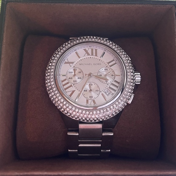 Michael Kors Oversized “Camille” Pavé Silver Tone Watch ** READ DESCRIPTION - Picture 4 of 7